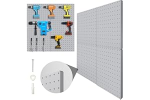 Hogurity Peg Board, 4 Pack Metal Pegboard Panels Grey Pegboards Wall Organizer with Bent Frame Large Heavy Duty Peg Board for Walls Home, Garage Tool Storage, Office Organization, Craft Room, Kitchen