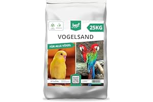 Best For Home Vogelsand | Vogelsand 25kg für Käfig | Quarzsand Vogelsand - Leicht zu dosieren und gleichmäßig zu verteilen | Papagei Sand Idealer Bodengrund für Käfige und Volieren (5 x 5 kg Beutel)