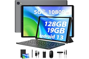 HEASUR Tablette Android 13,Tablette 10 Pouces avec 5G WiFi,1920*1200 InCell FHD,19Go RAM+128Go ROM(TF 1To),Tablette Tactile avec 8 Cœur,8000mAh,Caméra 13MP+5MP,Tablette avec Clavier et Stylet - Gris