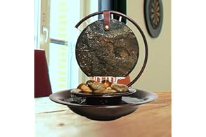 Weejian Indoor Waterfall Tabletop Moon Fountain, Home Décor Soothing Rain Sound Meditation Relaxing Fountains, Nature Slate Water Feature with Light for Room Office Table Decoration-34cm Tall