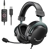 FIFINE 3.5mm Audio Jack Gaming USB Headset, 7.1 Surround Sound, Removable Microphone, Volume Control, Wired Headphones Black