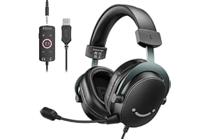 FIFINE Gaming USB Headset with 3.5mm Audio Jack, PC Over-Ear Headset with 7.1 Surround Sound, Detachable Microphone, Volume Control, Wired Headphones Black for PS5/PS4/Switch/XBOX controller H9