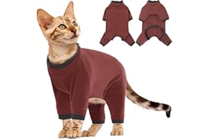 PUMYPOREITY Vêtements Polaire pour Chat, Pull à Manches Longues pour Chat Manteau d'hiver Chat Boby Recuperation Chat Boby pour Chat Anti-Lécher(Rouge-Brun, L)