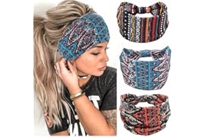 YUSHOW 3 Pcs Women's Hair Bands Wide Elastic Soft Wide Elastic Bohemian Headwear Hair Band Workout Head Wrap Boho Print Hair Accessories Yoga Sports Headband