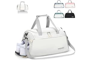 Damcyer Sac De Sport, 35L Sac De Voyage Femme Sac Voyage avec Compartiment à Chaussures Et Poches Humides Imperméables, Sacs De Sport pour Le Sport, Les Voyages, La Natation, Le Yoga, Perle Blanche