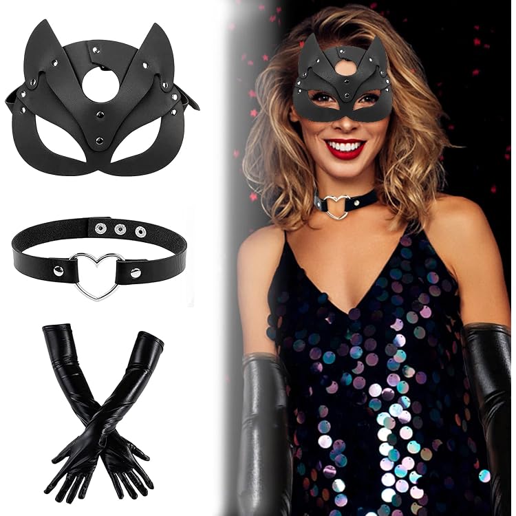 Catwoman Maske Und Choker-Set, Katze Maske Leder Maske Katzenmaske