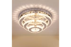CXGLEAMING 13.8" Moderne Kronleuchter-Deckenlampe LED Kristall Deckenleuchte 3-Schicht Runde Kronleuchter Halbeinbau Deckenleuchten für Wohnzimmer Schlafzimmer Esszimmer Küche(Warmes Licht)