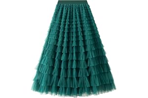 XIXIMAON Women High Waist Mesh Skirt Gradient Color Layered Yarn Skirt Tulle Tutu A-Line Midi Skirt Pleated Swing Long Skirt for Prom Party