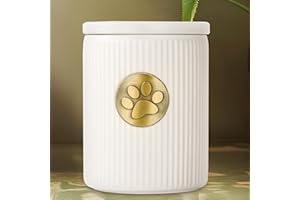 DiDiBirDi Urna dla psów, urna dla zwierząt domowych na popiół 15kg, urny dla zwierząt domowych dla psów, urna pamiątkowa dla psów z metalową płytą z odciskiem łapy, ceramiczne urny na kremację białe