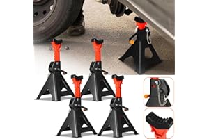 Fiqops Caballetes para Coches, Caballetes Coches de 3 Toneladas 3000kg, Borriquetas con Pasador de Seguridad y Almohadillas de Goma para apoyar el vehiculo, Altura Regulable, 4 und