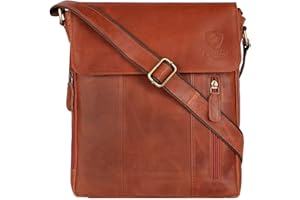 J. Wilson London 100% Pure Genuine Real Vintage Hunter Leather Handmade Mens Women Leather Flapover Everyday Crossover Shoulder Work iPad Messenger Bag
