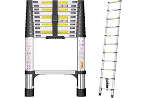 NICKRICK Telescopic Ladder, 3.2M Stainless Steel Loft Ladder with Non-Slip Feet and Triangle Support, Portable Ladders Extendable Thickened High-Strength, Ladders for Roof Attic Caravans