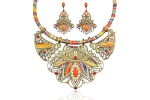 LUOEM Ethnic Earring Collier Vintage Boho Style Statement für Damen, Kinder (mehrfarbig)
