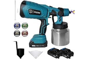 SANGARD - Pistola de Pintura Electrica Batería - Pistola Pintura sin Cables - Pulverizador - Aluminio 1000mL - Pistola de Pintar (2 baterias)