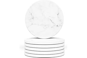 Naivasha Homeware Marble Coasters Set of 6 - Stunning Ceramic Coaster in MATTE Finish | Elegant Stone Coasters with Anti-Slip Cork Bottom for Mugs and Glasses | White Marble