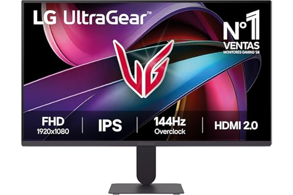 LG 24G411A-B - Monitor Gaming Ultragear 23,8", IPS Full HD, 16:9, 144Hz, 1ms, G-Sync y FreeSync, HDR10, Pivotable, Altura Ajustable, Negro