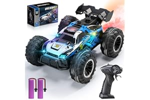 DEERC 1:16 4WD RC Car with LED Lights, Music & Spray, 2.4GHz Off-Road Remote Control Vehicle with Dual Battery 40-Min Playtime, One-Click Demonstration Gift for Kids Boys Ages 5-12
