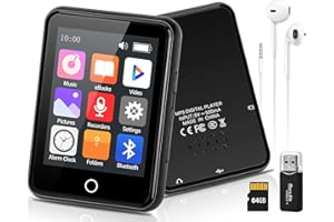 LIUWID 64GB Reproductor MP3 Bluetooth 5.0 con 2.5'' Pantalla Táctil, Reproductor de Música HiFi, MP3 Player Portátil Altavoz HD Incorporado, Grabación, E-Book, Despertador, Suporte até 128 GB