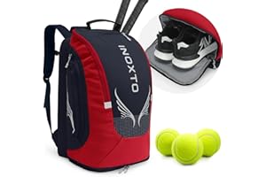INOXTO Tennisrucksack für Damen und Herren, 40 l, für 2 Schläger, wasserdicht und atmungsaktiv, Pickleball-Tasche mit unabhängiger Schuhaufbewahrung für Tennis, Badminton, Reisen und Camping