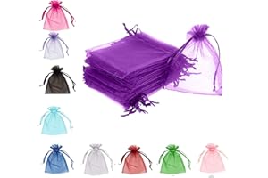 EMSIA Organza Gift Pouches 9 x 12 cm - Wedding Favour Jewellery Bags, Small Party Sweet Drawstring Pouches for Sunflowers Seeds Lavender (Purple, 50 pcs)