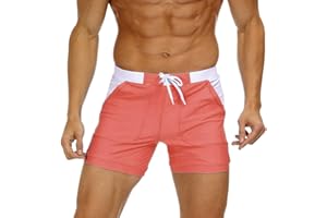 KEFITEVD Men's Quick Dry Swimming Shorts Beach Short Board Spa Trunks Stretchy Gym Shorts Briefs with Adjustable Drawstring YK016