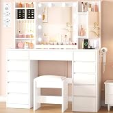 YUNSCEND Large Dressing Table with Mirror and LED Lights, Jewelry Box | Modern Dressing Table with Mirror, White Makeup Vanit