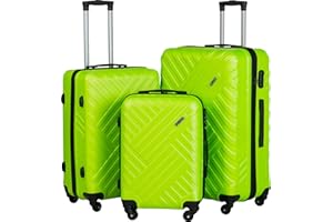 Xonic Design Reisekoffer - Hartschalen-Koffer mit 360° Leichtlauf-Rollen - hochwertiger Trolley mit Zahlenschloss in M-L-XL oder Set (Grün, Set)