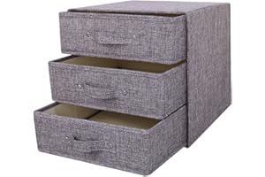YINGGG Fabric Storage Box Storage Bins with Handle Drawer Organiser with Lid Folding Storage Bins Box Containers for Socks, Underwear, Bras, Ties, Scarves Fabric Makeup Organiser (Grey, 3 big drawers)