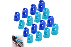 KURYT Guitar Finger Protectors 16pcs Silicone Finger Protectors Light and Thin Skin Application Thumb Protector Anti Slip and Durable for Guitar and Ukulele Playing Sky Blue and Royal Blue