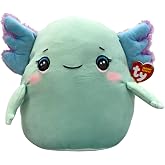 TY Squishy Beanies - Charlie l'Axolotl, Mavi G&ouml;zl&uuml; Yumuşak Peluş Yastık, B&uuml;y&uuml;kler ve K&uuml;&ccedil;&uuml;kler i&ccedil;in Hediye Fikri, T&uuml;m Koleksiy