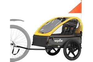 Sepnine Remorque de vélo Pliable Compatible pour 1 à 2 Enfants à partir de 12 Mois, Fixation Rapide au vélo, Pliable, avec Harnais à 5 Points et Sacs de Rangement