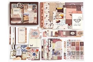 YumSur Scrapbook Zubehör Set,Scrapbooking Papier Ästhetisches mit A6 Raster Notizbuch, Scrapbooking Aufkleber, Dekoratives Schreibpapier, DIY Geschenk für Mädchen Damen Grußkarten Dekoration (Brown)