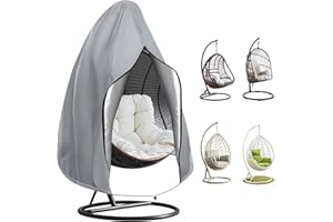 Teynewer Patio Hanging Egg Chair Cover, Outdoor Single Seat Cocoon Swing Egg Chair Veranda Garden Large Cover, Waterproof with Zipper, 210D Heavy Duty for egg chair on stand 190 x 115 cm, Grey