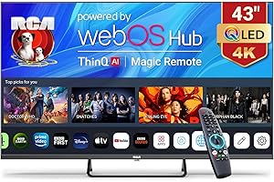 RCA Web OS TV 43-inch QLED 4K UHD Smart TV, MEMC HDR10 ThinQ AI, Voice Magic Remote Dolby Audio
