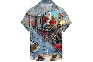 GENERIC Men's Ugly Christmas Shirt Santa Claus Reindeer T Shirt Christmas Tree Snowman XmasT-Shirts Short Sleeve Shirts Button Up Tops Hawaiian Sweatshirts Pullover Lightweight Shirt Party Tshirt Gift for Men
