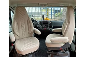 BREMER SITZBEZÜGE Fundas de asiento para conductor y copiloto, compatibles con autocaravana, Pössl Weinsberg Knaus Adria Dethleffs, Fendt Carthago Bürstner, Eura Mobil Pilote Laika Kabe Chausson Hobby PL405 (beige)
