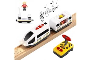 NUOBESTY Rc Elektrozug Holzeisenbahn Elektrische Lok Eisenbahn Kinder Zug Elektrisch Lokomotive Holzeisenbahn Zug Spielzeug Weihnachtsbaum Deko Fernbedienung Holz Eisenbahn
