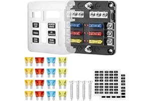 CUMNVULNT 6 Way Fuse Box, 12V-32V Blade Fuse Block Holder with 16 Pcs Fuses LED Indicator Negative Bus Blade, Fuses Holder for Car RV Boat Truck Vehicle SUV Yacht Distribution Panel Accessories