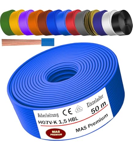 Van 5 tot 100 m aderkabel H07 V-K 2,5 mm² zwart, lichtblauw, groen/geel, rood, donkerblauw, bruin, oranje, grijs, wit, violet of geel, enkele ader flexibel (paars, 5 m