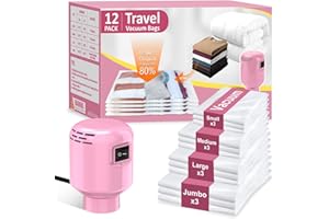 AMZBOSS Set Sacchetti Sottovuoto Vestiti con Pompa (12 pz: 3XL, 3L, 3M, 3S). Ideale per compattare abiti da viaggio, biancheria e piumini. La Soluzione Perfetta per un'organizzazione senza sforzo