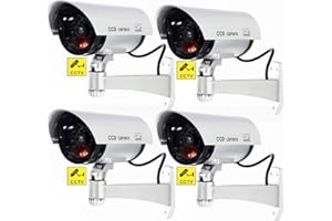 BW 4pcs Outdoor Indoor Fake Dummy Imitation CCTV Security Camera W/Blinking Flashing Light Bullet Shape Silver