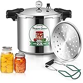 Huanyu Pressure Cooker 22L with Pressure Gauge and Pressure Weight 15PSI Can Sterilizer with Alloy Base Compatible with Induc