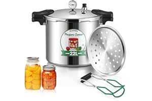 Huanyu Stérilisateur de boîtes de conserve 22L avec manomètre et poids de pression 15PSI avec base en alliage compatible avec les cuisinières à induction et à gaz Stérilisateur de boîtes de conserve
