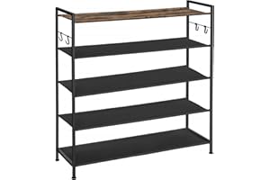 ‎SONGMICS SONGMICS Stojak na buty 5 poziomów, metalowy stojak na buty, półki Oxford, na 20-25 par butów, 29 x 89 x 92,5 cm, 4 haczyki, otwarta szafka na buty do przedpokoju, sypialni, vintage brązowo-czarny LMR035B01