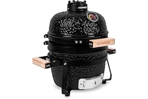 VONROC Barbecue Kamado 13 Pouces - Barbecue Portable Ø27 cm Surface de Cuisson, 25kg - Barbecue Charbon de Bois en Céramique Modèle à Poser – Avec Support, Thermomètre, Repose Assiette & Couvercle
