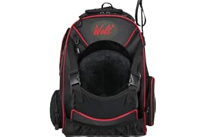 WOLT Professional Equestrian Backpack for Horse Riding, Equipment Pack Bag with Helmet Holder and Multiple Compartments, Black Red, Extra Large, Equestrian Sports Bag