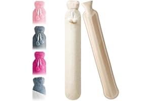 URBZUE Wärmflasche Lang mit Bezug, Lange Wärmflasche 2L Groß Wärmeflasche Schlauch Nackenwärmflasche Flauschig für Menstruations Nacken Schulter Unterleib Rücken, Weiß