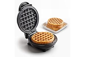 ZHSDUEWN Mini Waffle Maker, Waffle Makers & Irons, Non-Stick Waffle Iron Machine, Small Compact Design, Ready Indicator Light, for Sweet/Savoury Snacks Desserts, Black