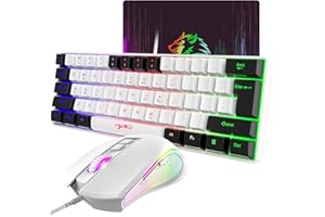 XINMENG 60% Percent Gaming Keyboard, PS4 Keyboard Mechanical Feel, Backlit Keyboard and Mouse, Rgb keyboard Gaming Mice Combo, Wired Keyboard Mouse Gaming Set, with Mice Pad, USB Keyboards, for PC Mac - White