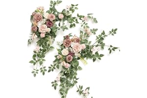 ‎LING'S MOMENT Ling's moment 2PCS Staubige Rose Bogen Blumen Künstliche Blumen Swag Hochzeit Tafelaufsätze Faux Blume Girlande Grün Arrangements für Verlobung Party Schatz Tisch Dekor Willkommen Zeichen Wand